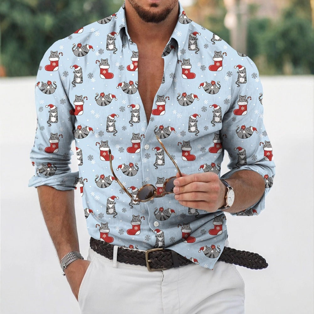 Fashion New Cool Graphic Series Independent Store Hot-Selling Hawaiian 3D Print Men's Casual Long Sleeve Shirt