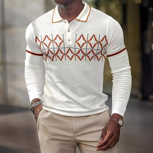 E-Commerce New Men's Top Geometric Pattern 3D Print Casual Turn-Down Collar Polo Shirt