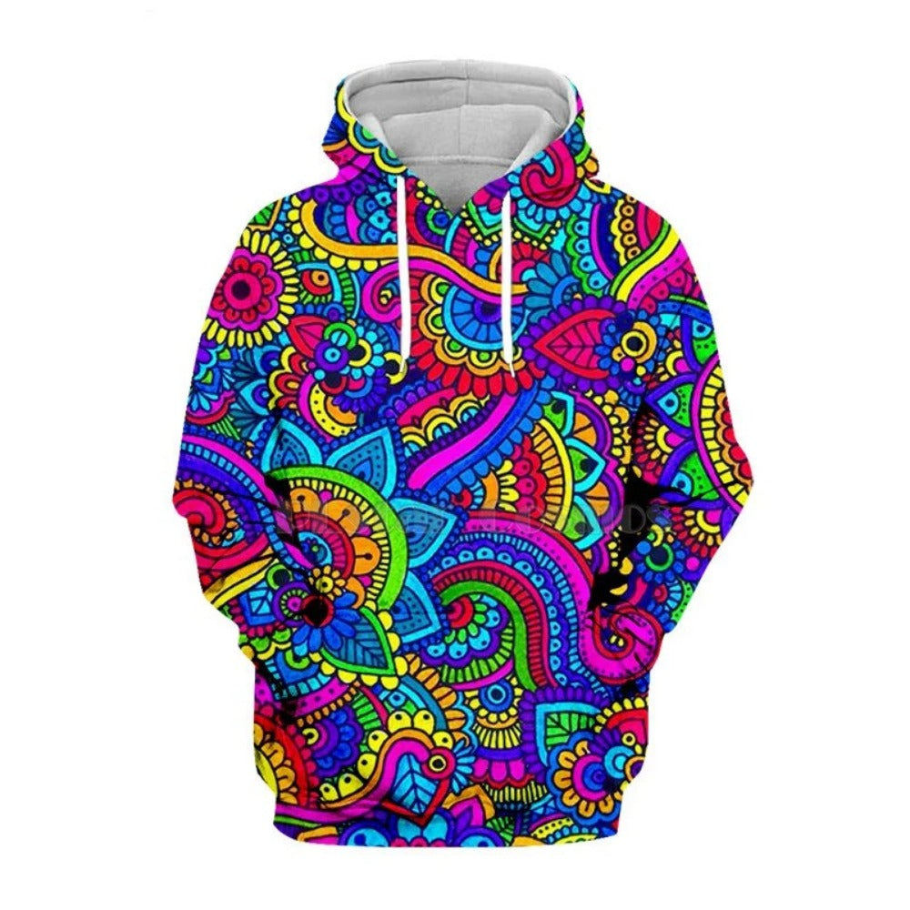 3D Tribal Geometric Print Hoodie Men's Middle Eastern Style Pullover