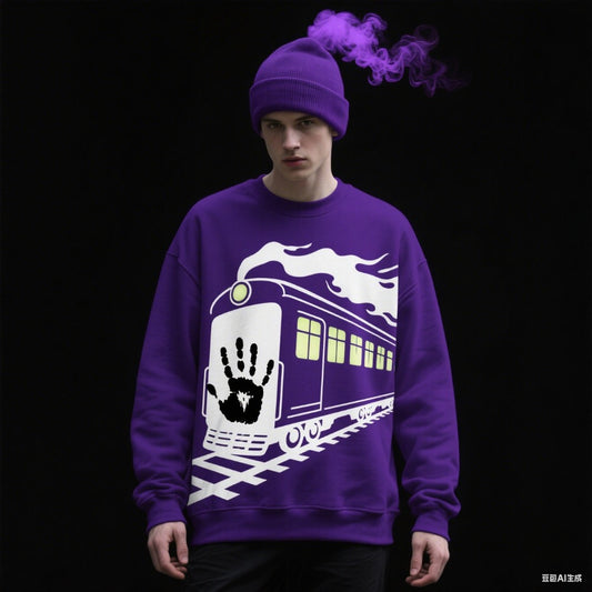 Men's Halloween Round Neck Sweatshirt – Scary Print, Trendy Fall/Winter Streetwear