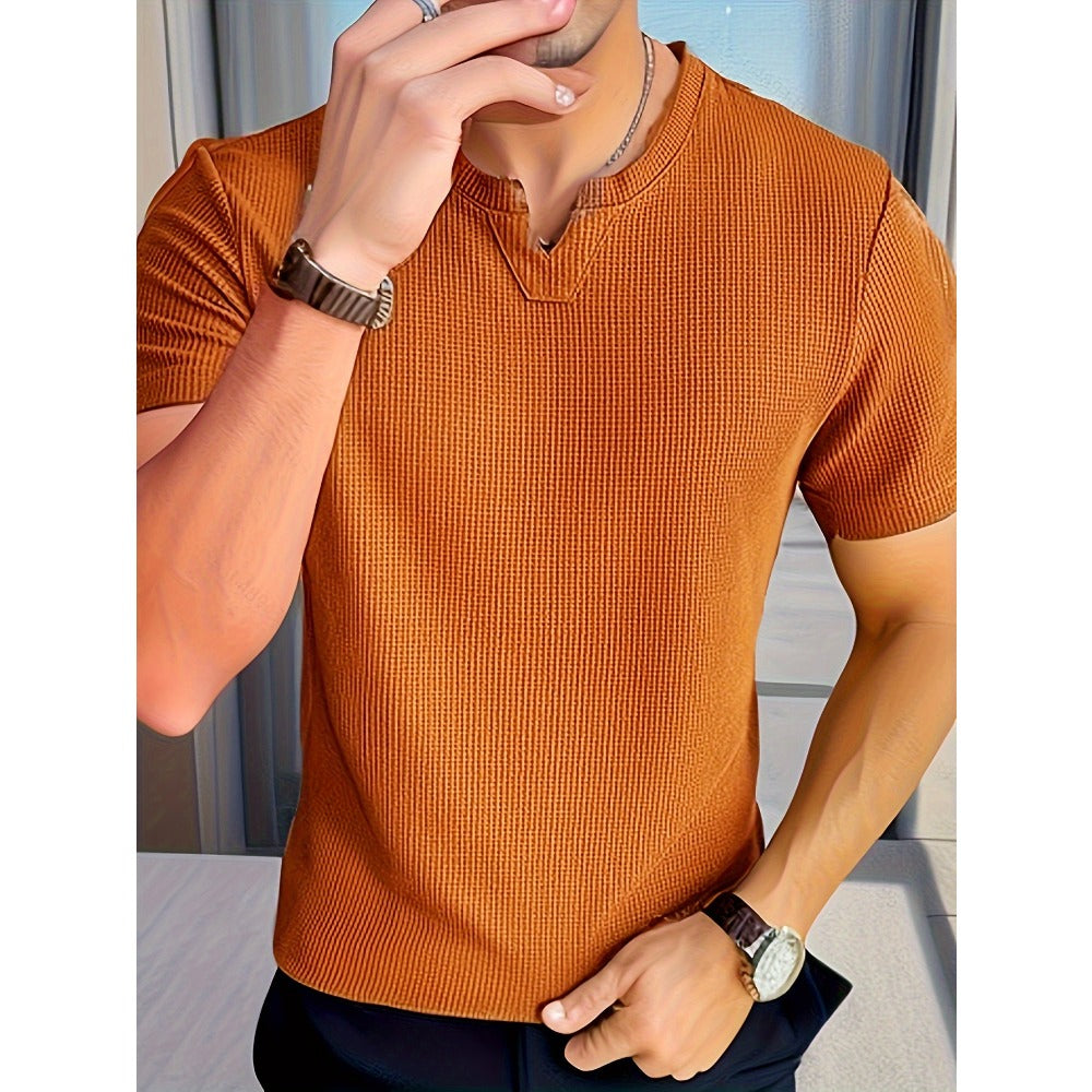 Waffle Knit Men's Summer Breathable Short-Sleeve Knit Shirt