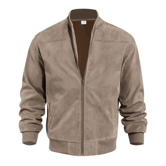 Men's Stand Collar Suede Leather Zip-Up Retro Jacket