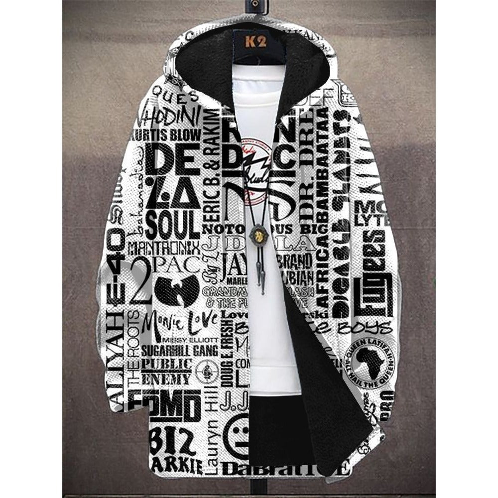 Trendy Digital Print Fleece-Lined Men's Coat