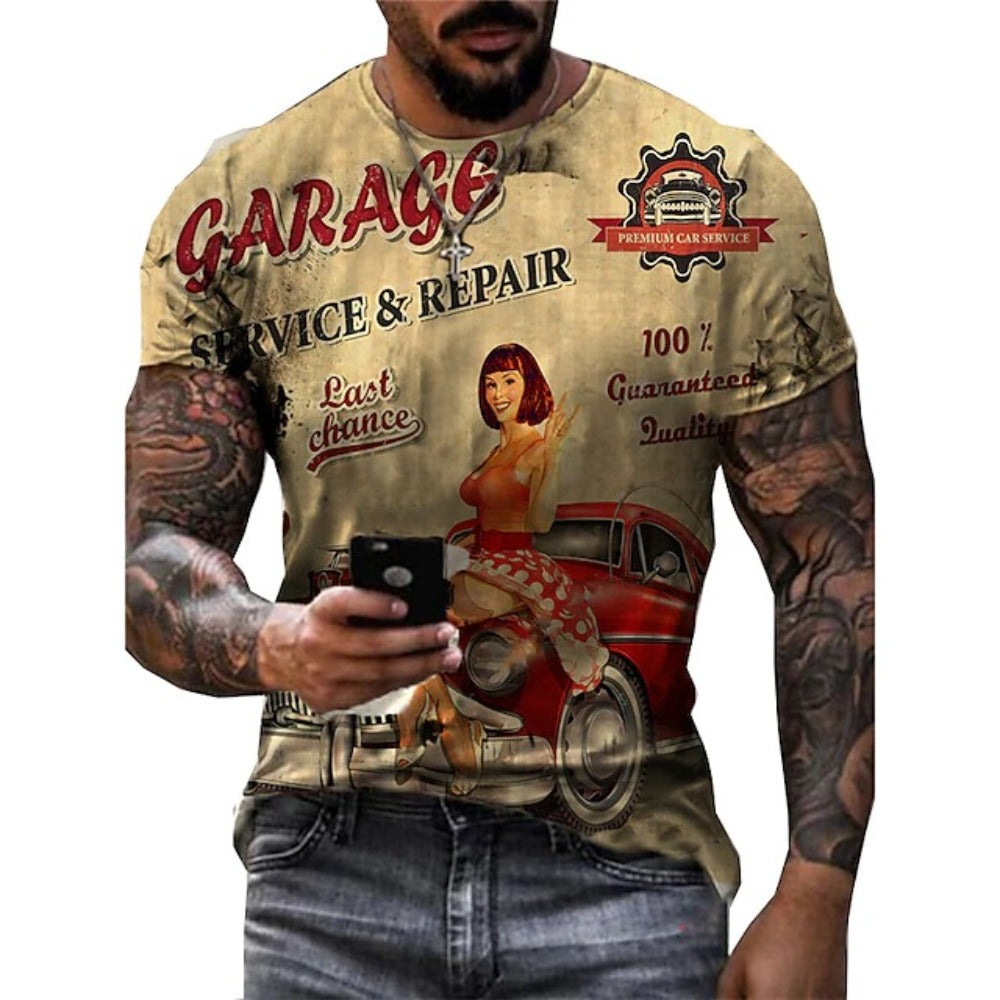 Summer Stunt Bicycle Graphic Print Men's Stretch Mesh Loose Tee