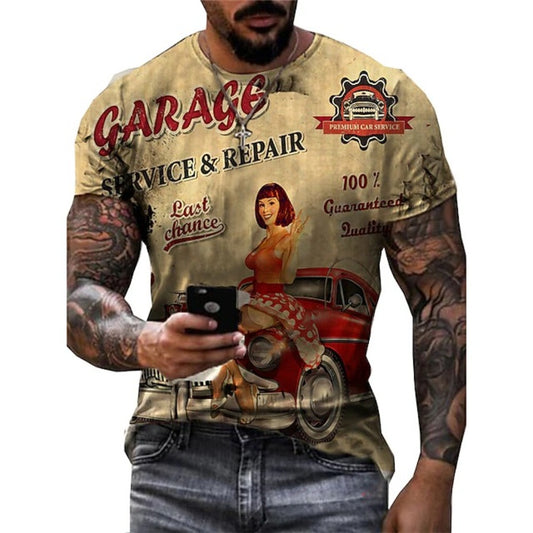 Summer Stunt Bicycle Graphic Print Men's Stretch Mesh Loose Tee