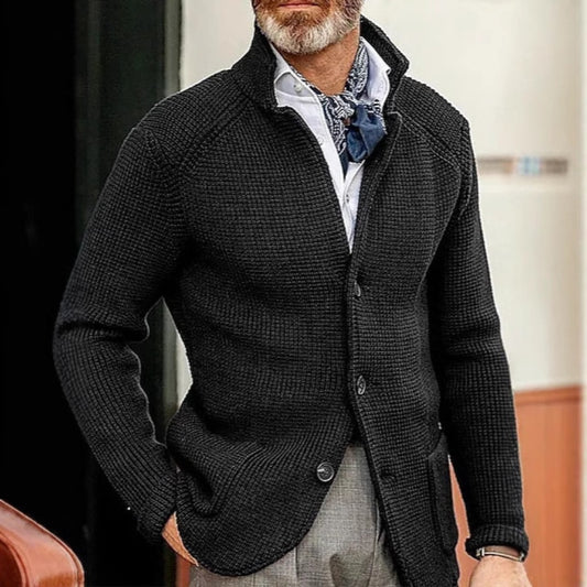New Men's Solid Color Knit Long-Sleeve Casual Jacket