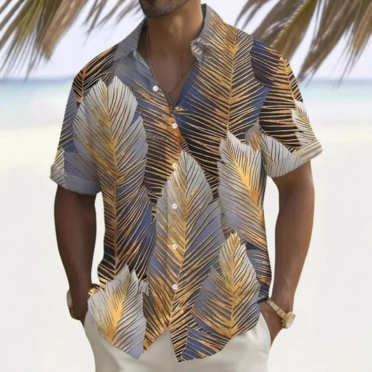 Summer New Hawaiian Plant Floral 3D Digital Print Casual Loose Men's Short Sleeve Shirt