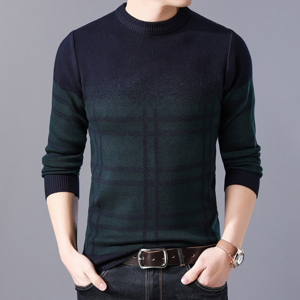 Men's Casual Round Neck Knit Sweater – Plus-Size Fleece-Lined Loose Fit Pullover