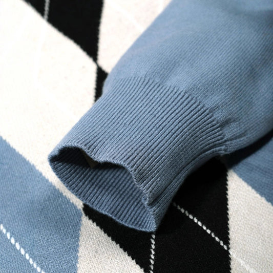 New Season Plaid Patchwork Loose Fit Long-Sleeve Pullover for Men