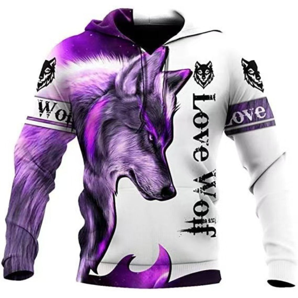 New 3D Animal Print Hooded Sweatshirt Men's Casual Two-Piece Set