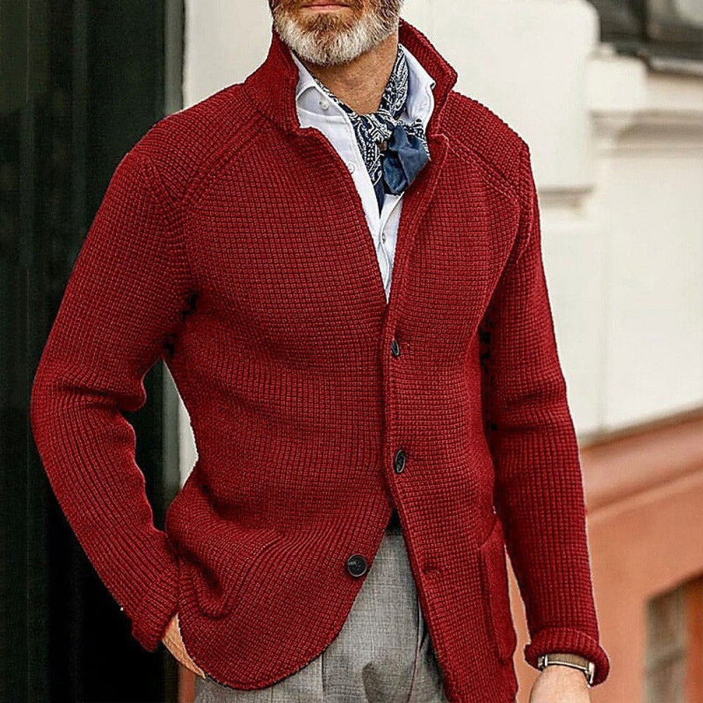 New Men's Solid Color Knit Long-Sleeve Casual Jacket