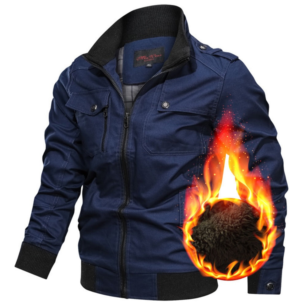 Men's Thick Fleece-Lined Denim Workwear Baseball Jacket