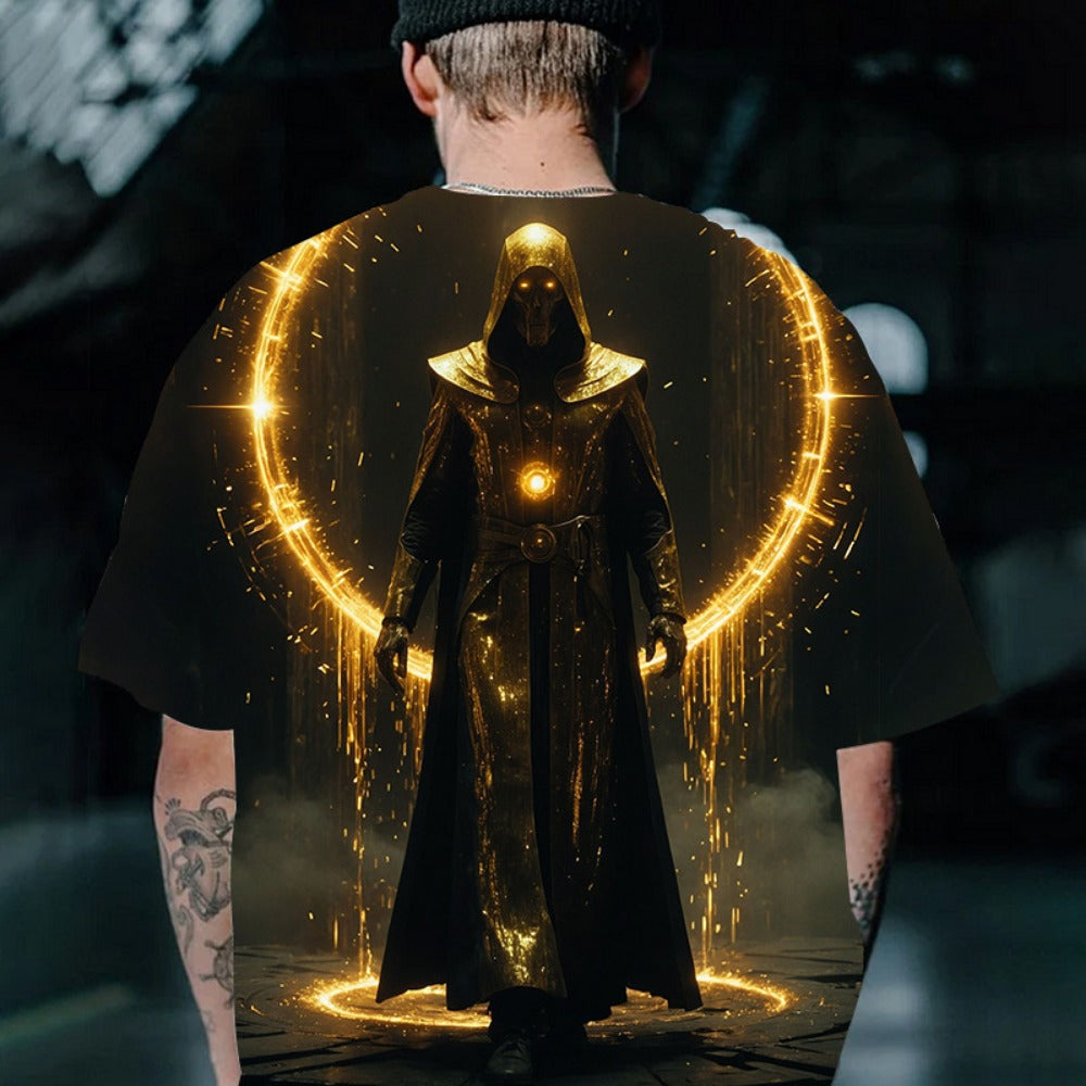 Men's 3D Gold Coin Pattern Round-Neck Short-Sleeve Fashionable Summer Tee