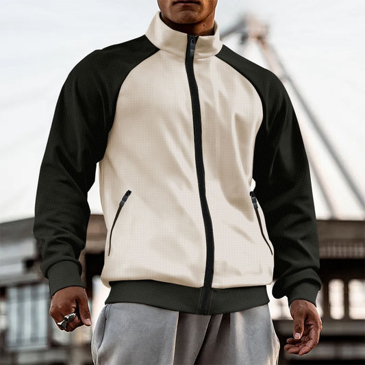Men’s Colorblock High Neck Zipper Raglan Sleeve Jacket