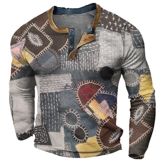 Men's 3D Head Print Henley Neck Long Sleeve Sweatshirt