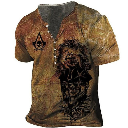 Bestselling Men's Seven-Button Open Front T-Shirt (Plus Size 3D Sailboat Print)