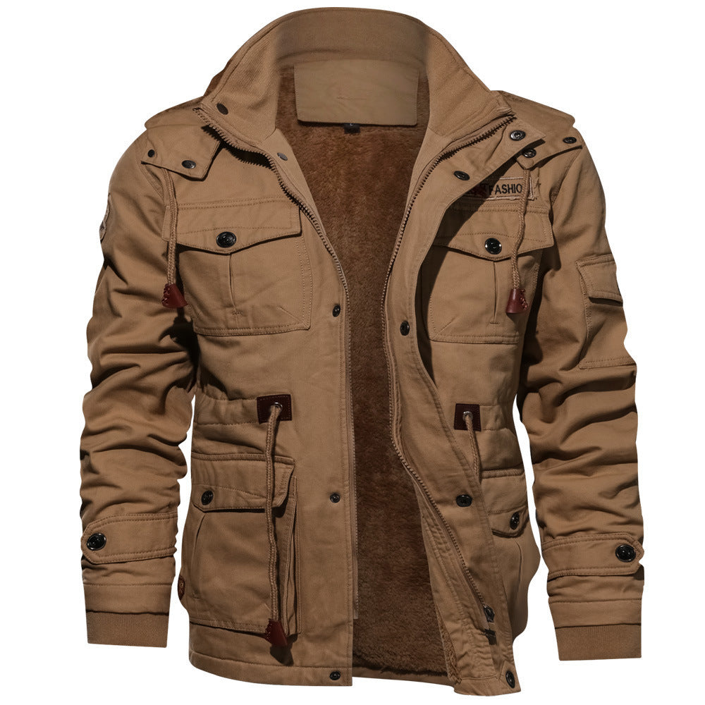 Men's Fleece-Lined Oversized Long Workwear Washed Jacket