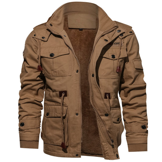 Men's Fleece-Lined Oversized Long Workwear Washed Jacket