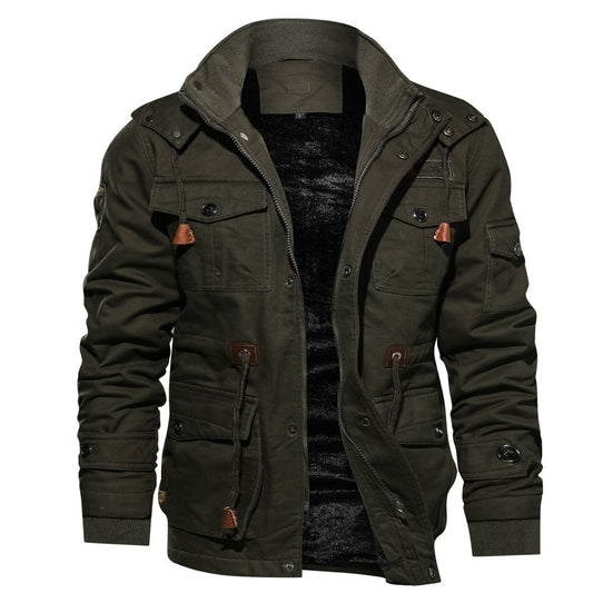Men's Fleece-Lined Oversized Long Workwear Washed Jacket