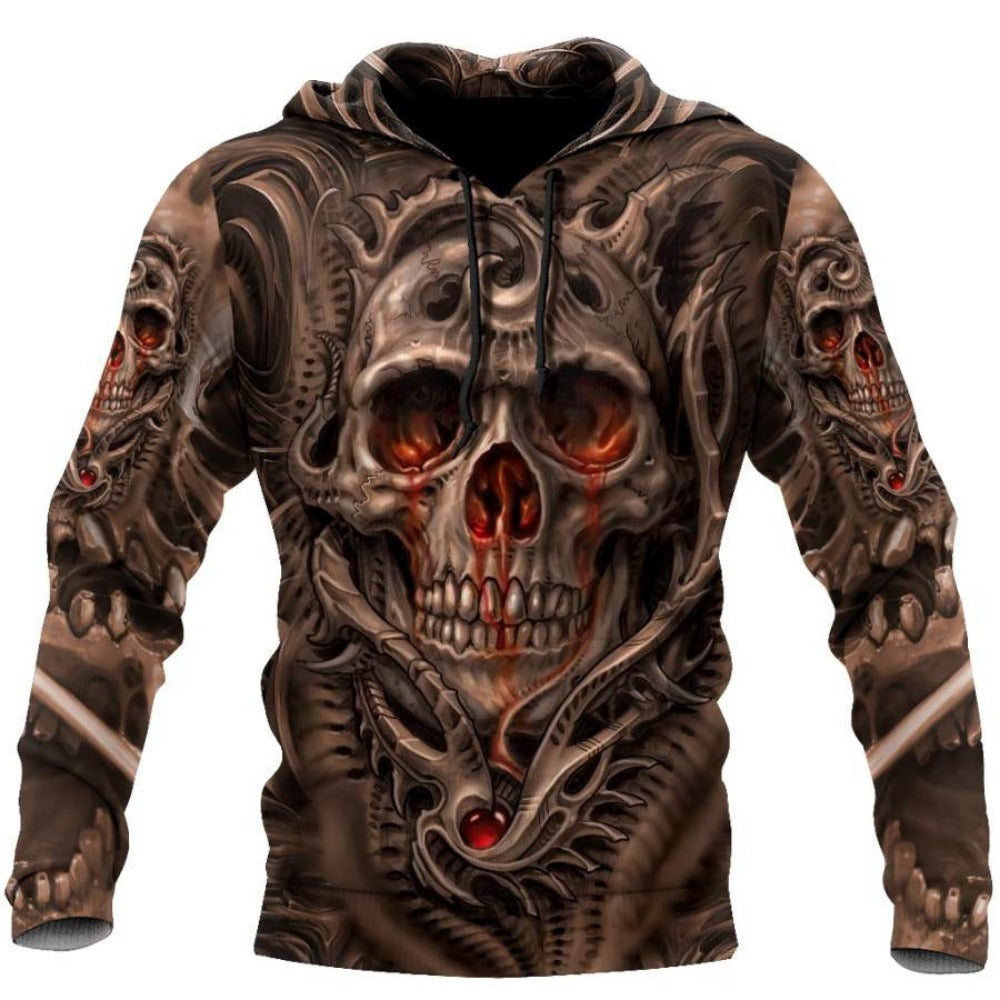 Spring Skull 3D Print Hoodie Men's Loose Fit Streetwear