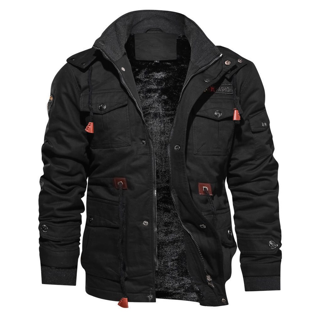 Men's Fleece-Lined Oversized Long Workwear Washed Jacket
