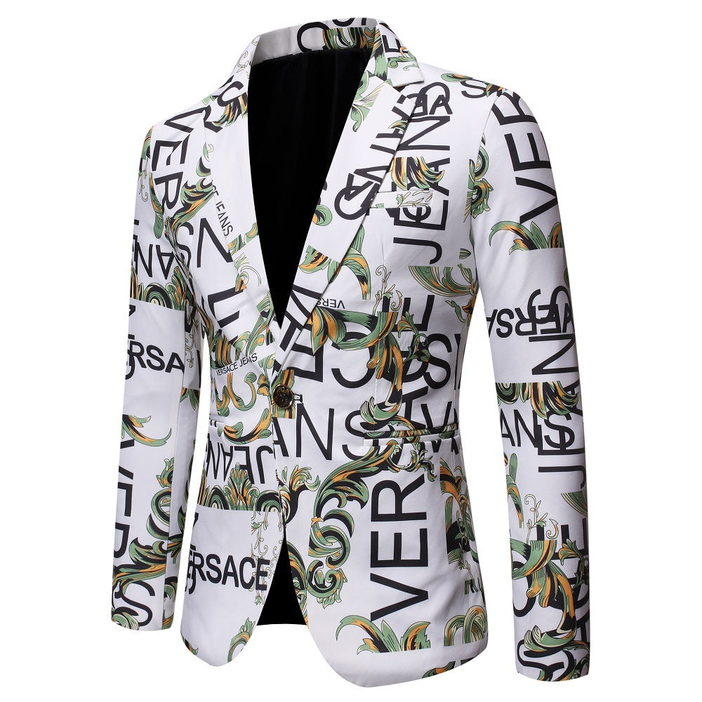 New Autumn Men's LetterPrint Slim Fit Suit  Performance Tuxedo