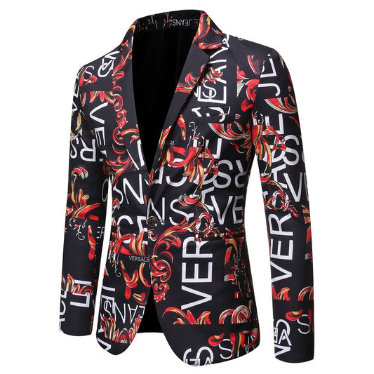 New Autumn Men's LetterPrint Slim Fit Suit  Performance Tuxedo