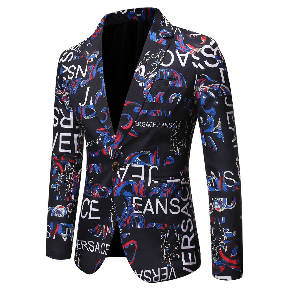 New Autumn Men's LetterPrint Slim Fit Suit  Performance Tuxedo