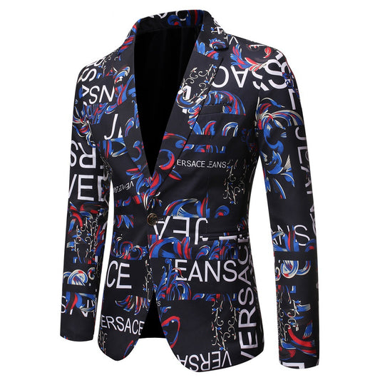 New Autumn Men's LetterPrint Slim Fit Suit  Performance Tuxedo