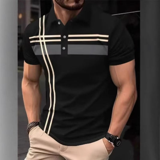 Fashion 3D Print Color Stripe Men's Polo Shirt Pattern Short Sleeve Sport Casual Fashion Turn-Down Collar Top Short Sleeve