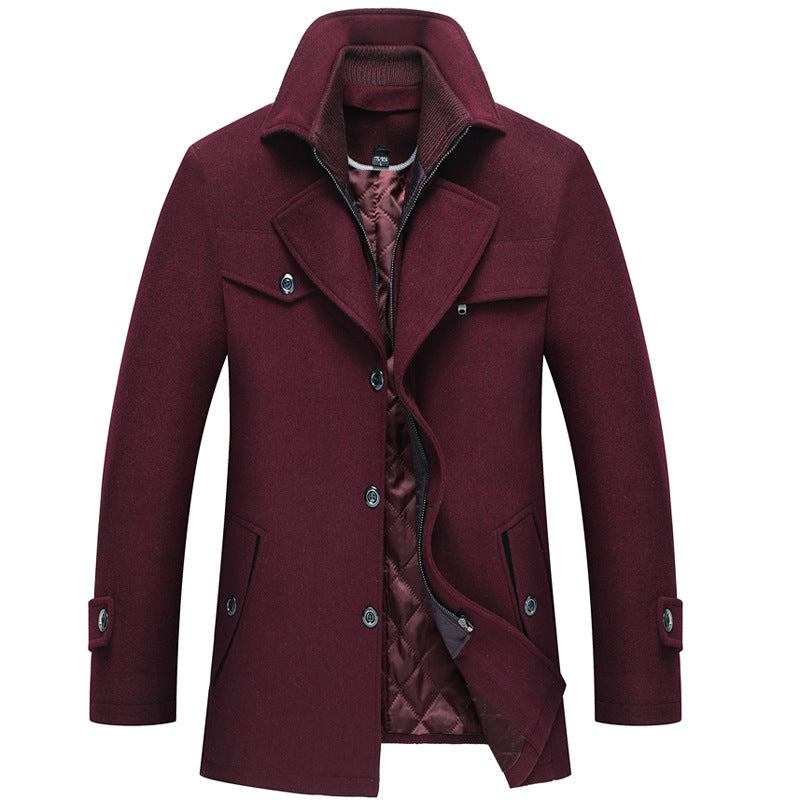 New Men's Wool Blend Double-Collar Thick Lapel Coat