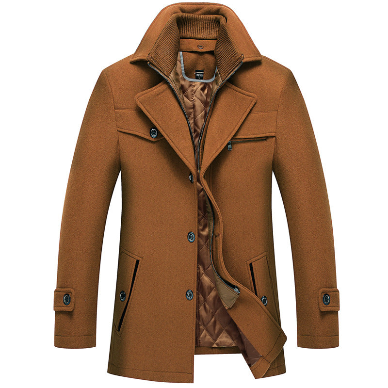 New Men's Wool Blend Double-Collar Thick Lapel Coat