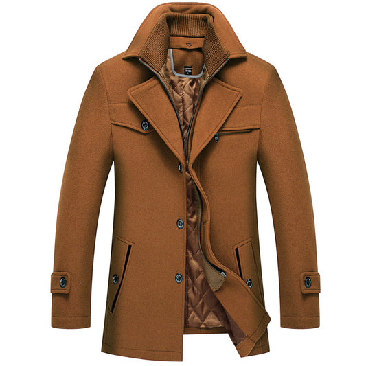 New Men's Wool Blend Double-Collar Thick Lapel Coat
