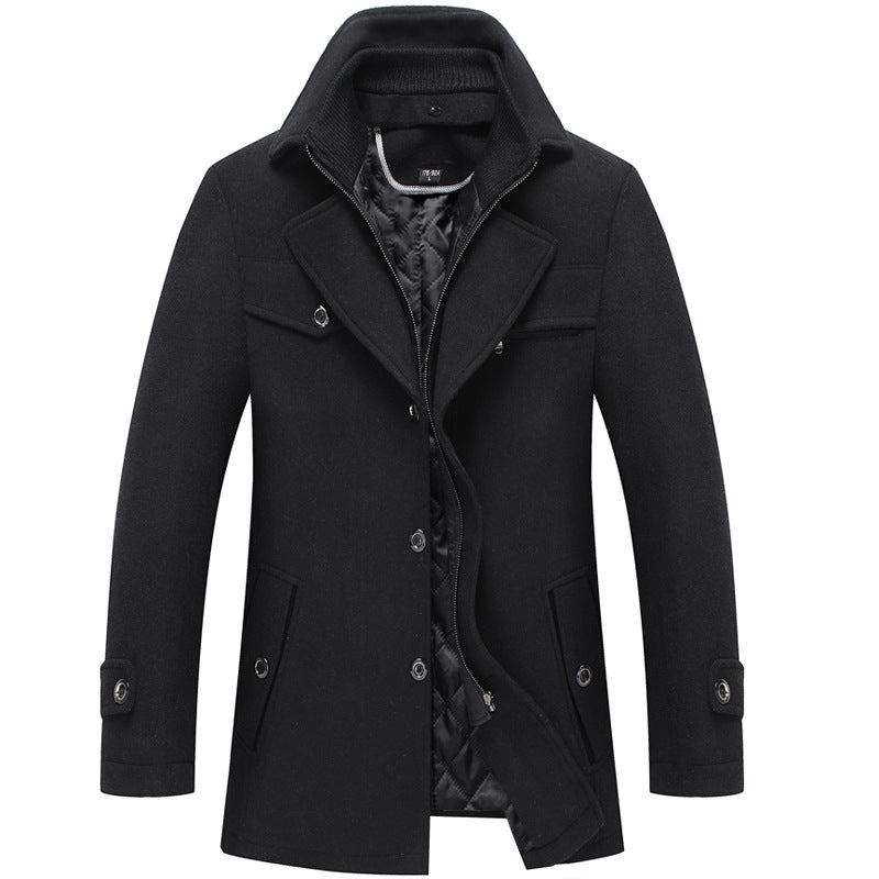 New Men's Wool Blend Double-Collar Thick Lapel Coat