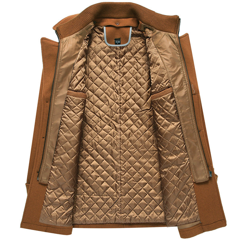 New Men's Wool Blend Double-Collar Thick Lapel Coat