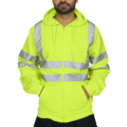 Men's Reflective Strip Workwear Fleece-Lined Hoodie Outdoor Top