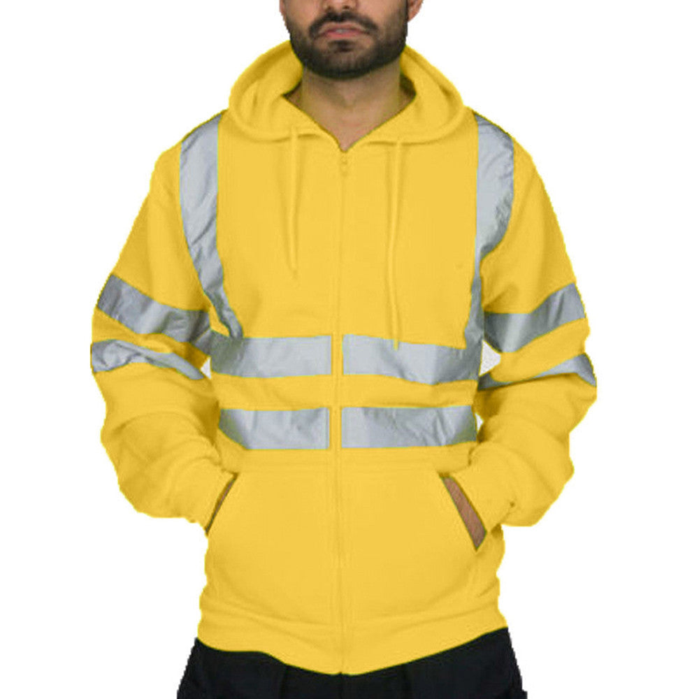 Men's Reflective Strip Workwear Fleece-Lined Hoodie Outdoor Top