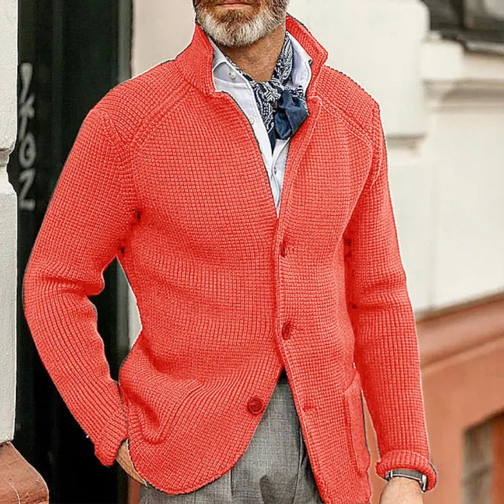 New Men's Solid Color Knit Long-Sleeve Casual Jacket