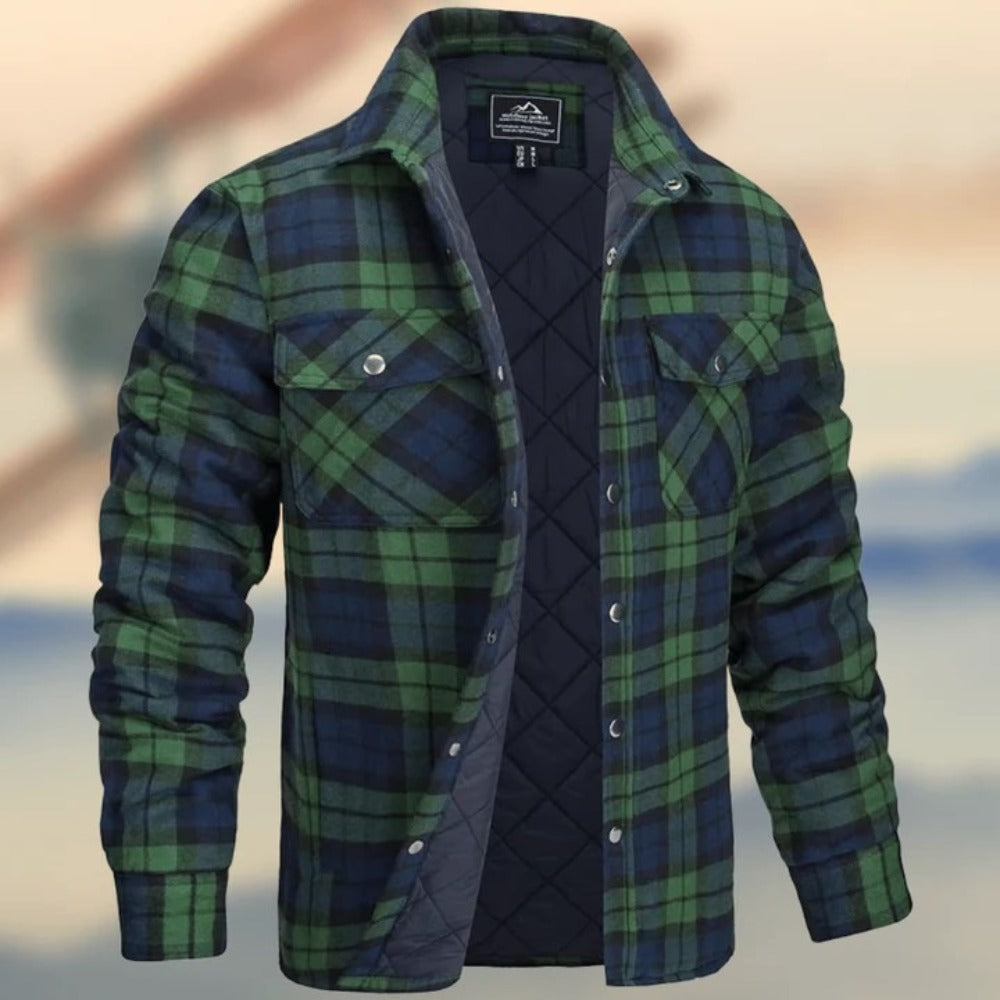 Men's Plaid Quilted Jacket - Winter Warm Long Sleeve Padded Coat Loose Fit Casual Outerwear