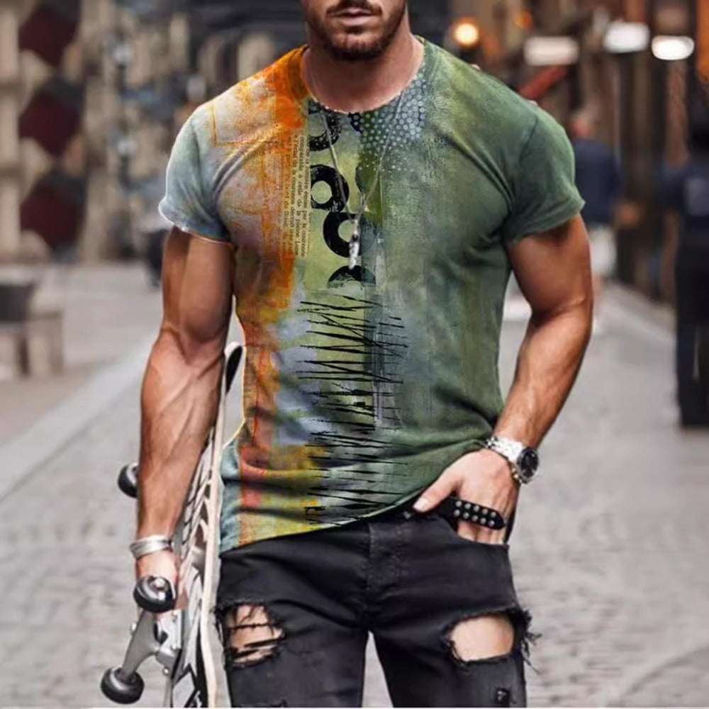 Streetwear Abstract Art Print Men's Casual Short-Sleeve T-Shirt