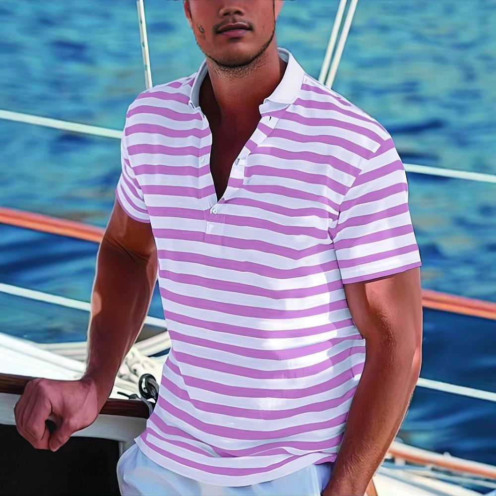 Summer Polo Shirt Stripe Men's Sport Print
