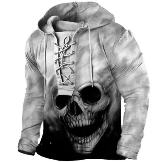 New Oversized 3D Skeleton Print Loose Hoodie with Drawstrings Long-Sleeve Sweatshirt