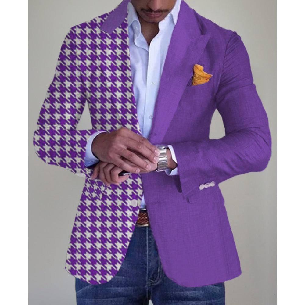SingleBreasted TwoButton Checkered Blazer  Men's Slim Fit Casual Suit