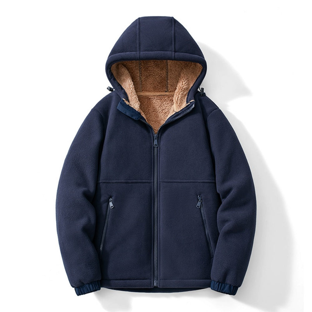 Men's Fleece Jacket New Heavyweight Casual Sherpa-Lined Warm Zip-Up Hoodie