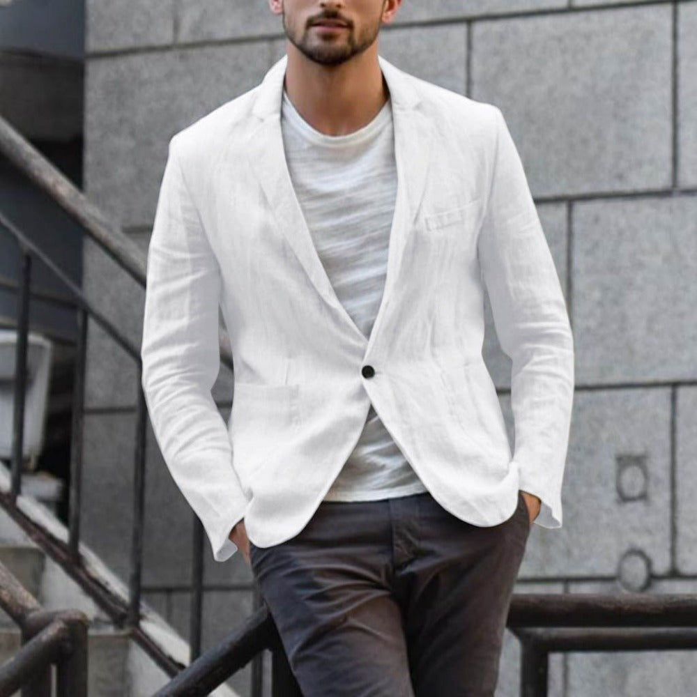 Cotton and linen loose solid color thin regular two-button casual suit jacket