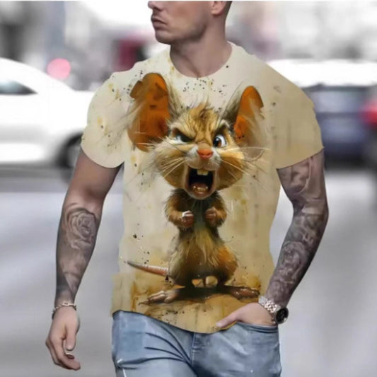 Streetwear 3D Digital Print Animal Graphic Men's Round-Neck Tee