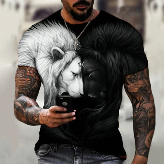 Button-Up 3D Digital Print Men's Spring/Fall Round-Neck Top