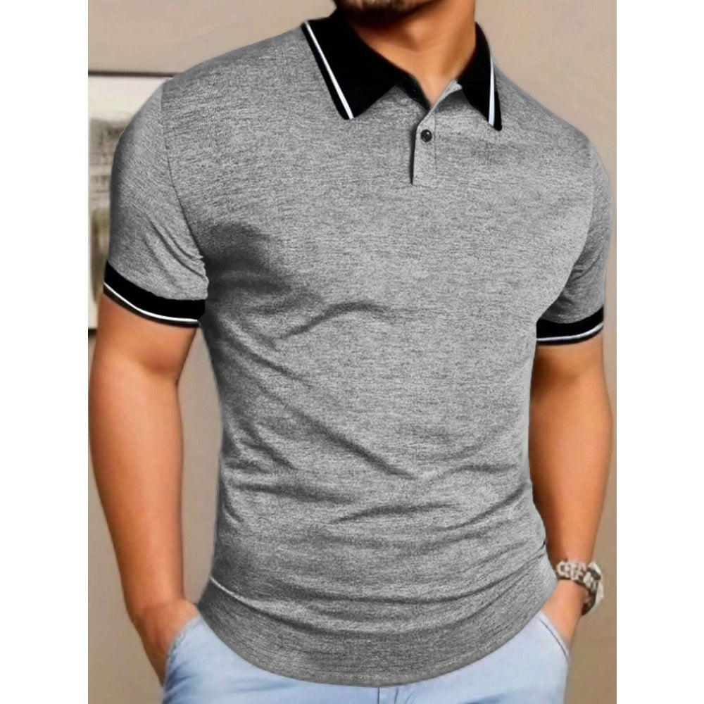 Summer New Men's T-Shirt Casual Button Short Sleeve Jacquard Collar Polo Shirt Business Turn-Down Collar Shirt