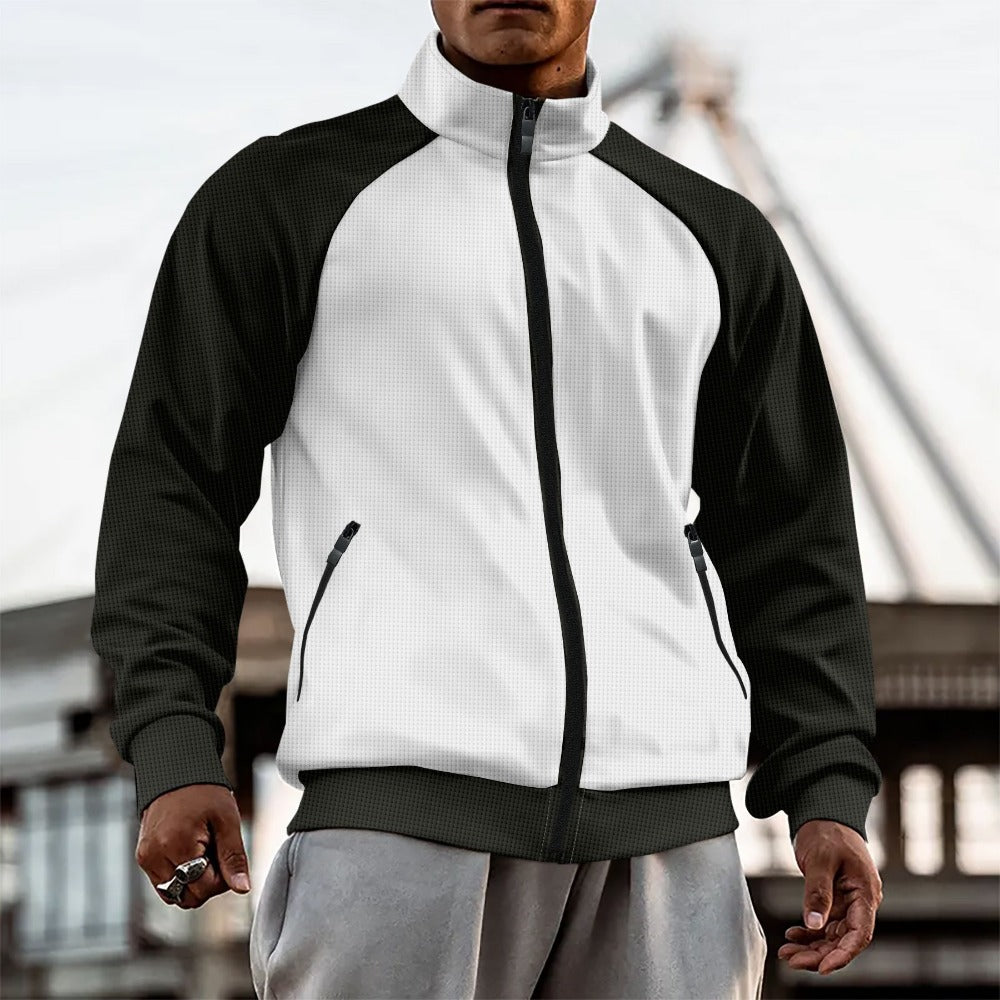 Men’s Colorblock High Neck Zipper Raglan Sleeve Jacket