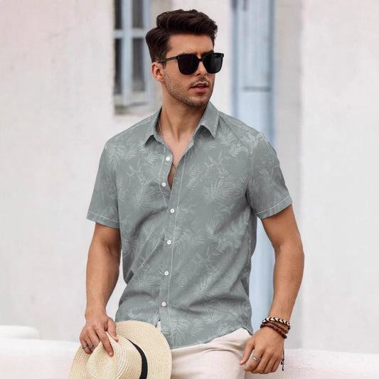 American Style Men's Shirt New Summer Casual Versatile Fashion Coconut Tree Print Premium Short Sleeve